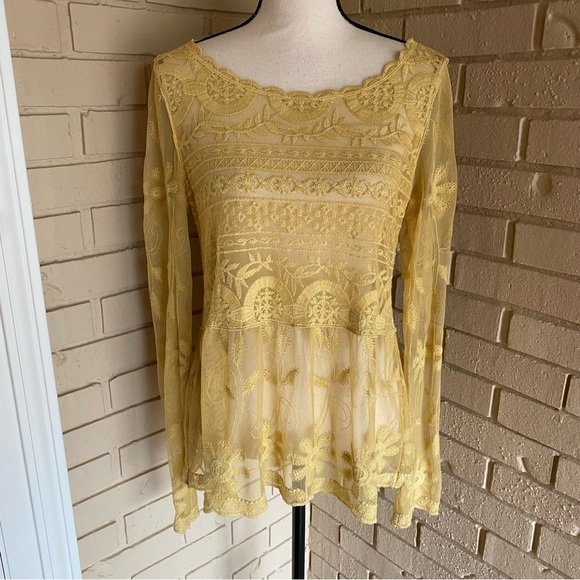 Sundance Buttery Yellow Embroidered Sheer Top Blouse Cottagecore Romantic Small - Picture 1 of 9